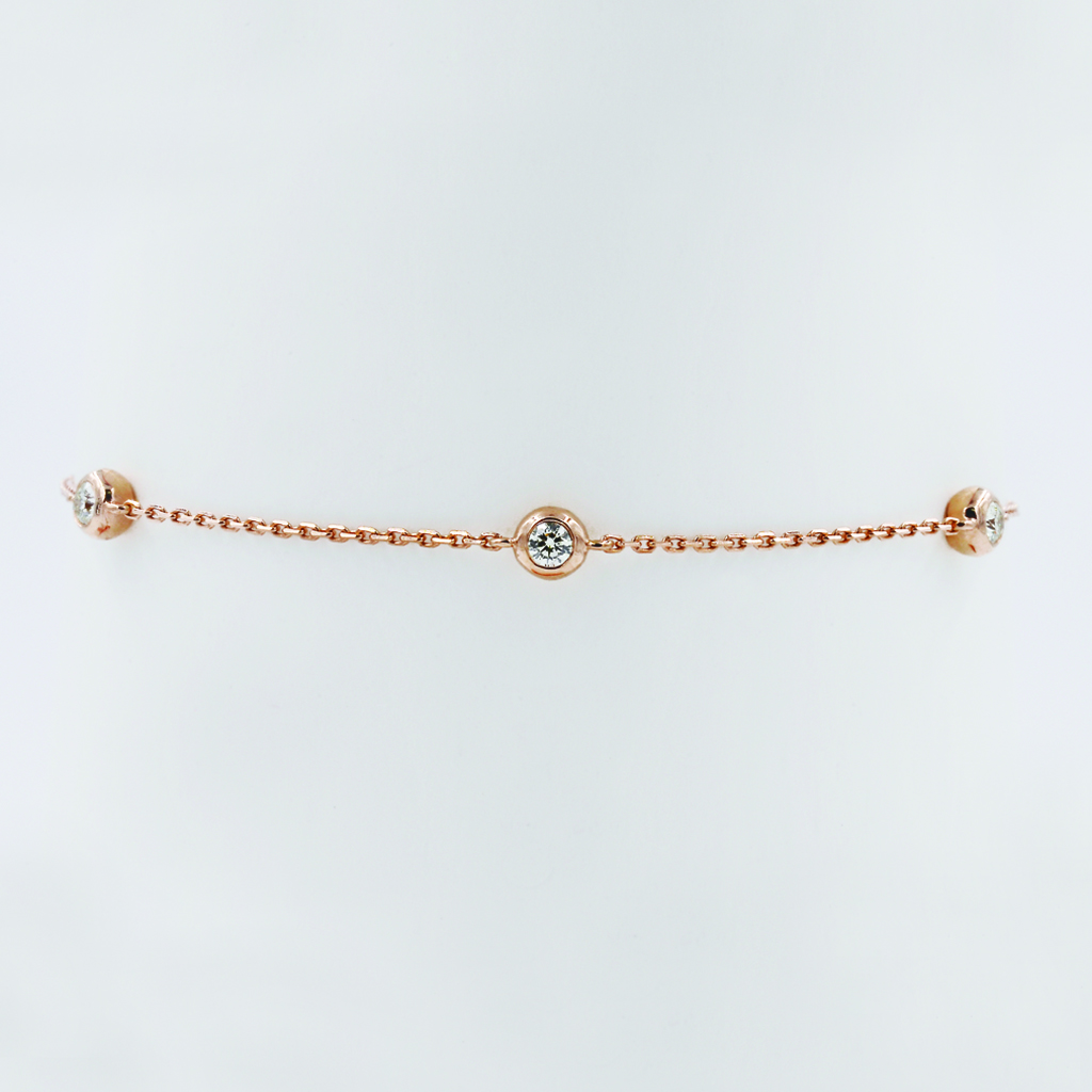 Three Diamonds Bracelet in Rose Gold - Front View