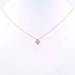 Rhombus Motif Diamond Necklace in Rose Gold - Neck View