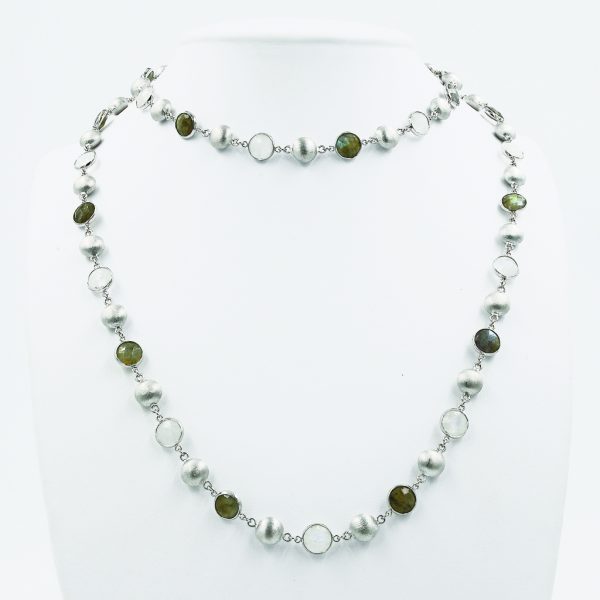 Multi-Coloured Gems & Beads Necklace - White Gold-Plated